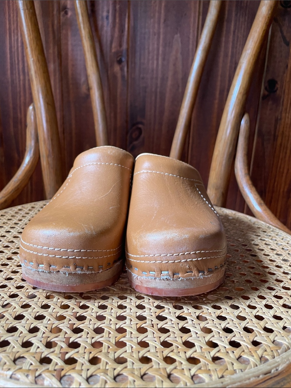 Vintage 1970s Olof Daughters Tan Leather Clog Mules Sz8 - Picture 9 of 11